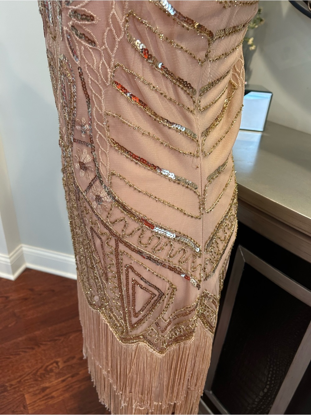 Vintage-Inspired Beaded Fringe Mini Dress in Blush Pink - Picture 5 of 14